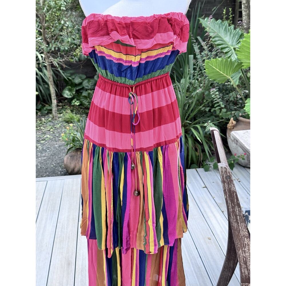 FARM Rio Mixed Stripes Strapless Maxi Dress Size M NWT Multicolor MSRP 245 - Picture 2 of 16